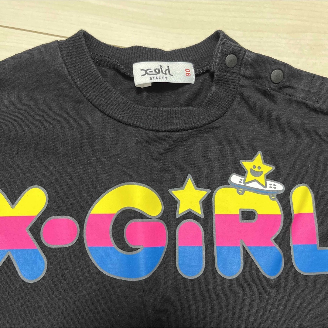 X-girl Stages(エックスガールステージス)のX-girlStage ブラックロンT 90 キッズ/ベビー/マタニティのキッズ服女の子用(90cm~)(Tシャツ/カットソー)の商品写真