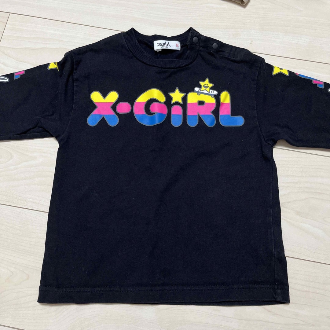 X-girl Stages(エックスガールステージス)のX-girlStage ブラックロンT 90 キッズ/ベビー/マタニティのキッズ服女の子用(90cm~)(Tシャツ/カットソー)の商品写真