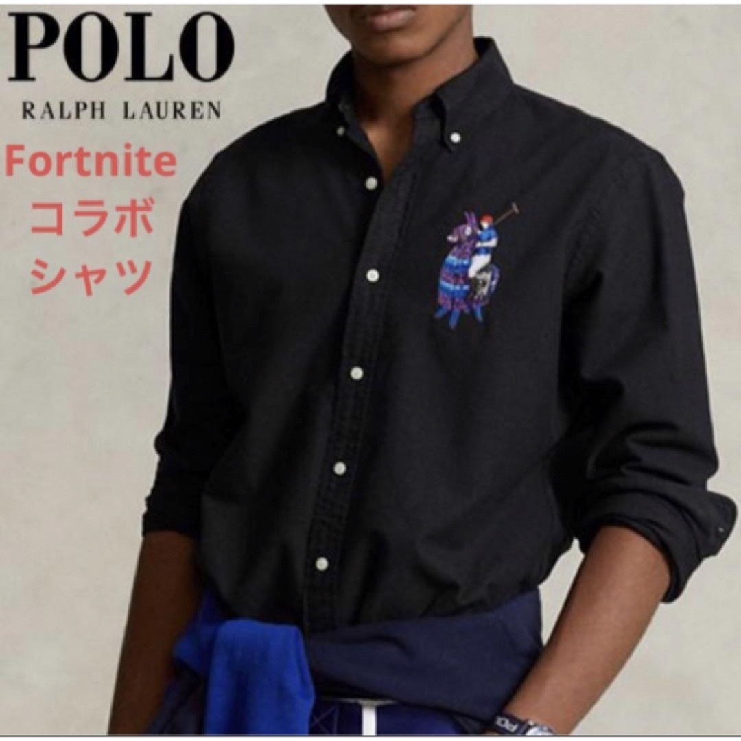 ポロラルフローレン × フォートナイト コラボシャツ 長袖 黒 ポロラマ刺繍