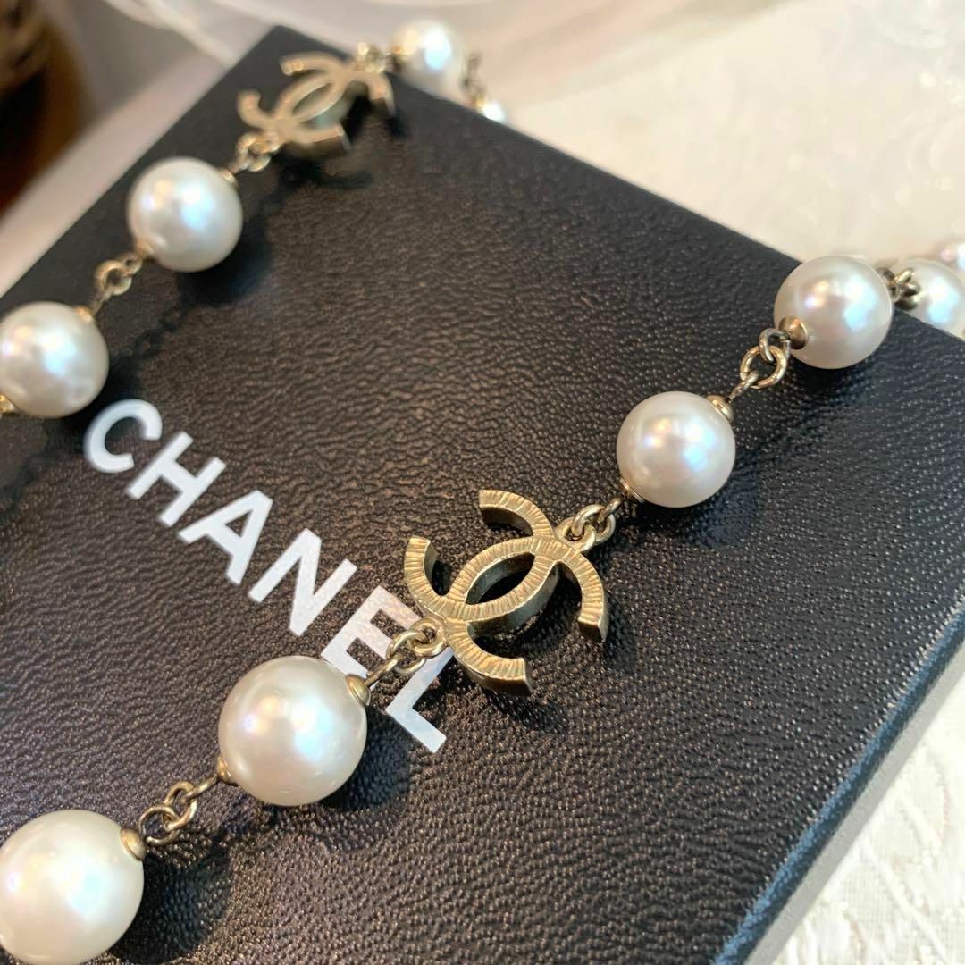 ☆美品☆CHANEL フェイクパール ロングネックレス ココマーク A18 A