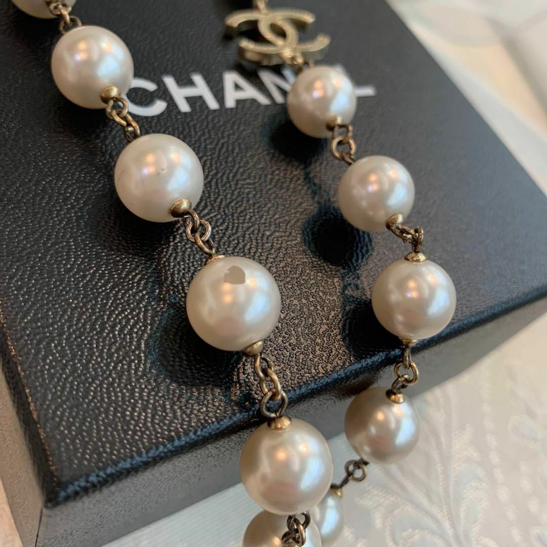 ☆美品☆CHANEL フェイクパール ロングネックレス ココマーク A18 A