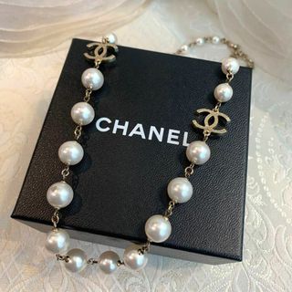 【美品】CHANEL シャネル ロングネックレス グレーパール