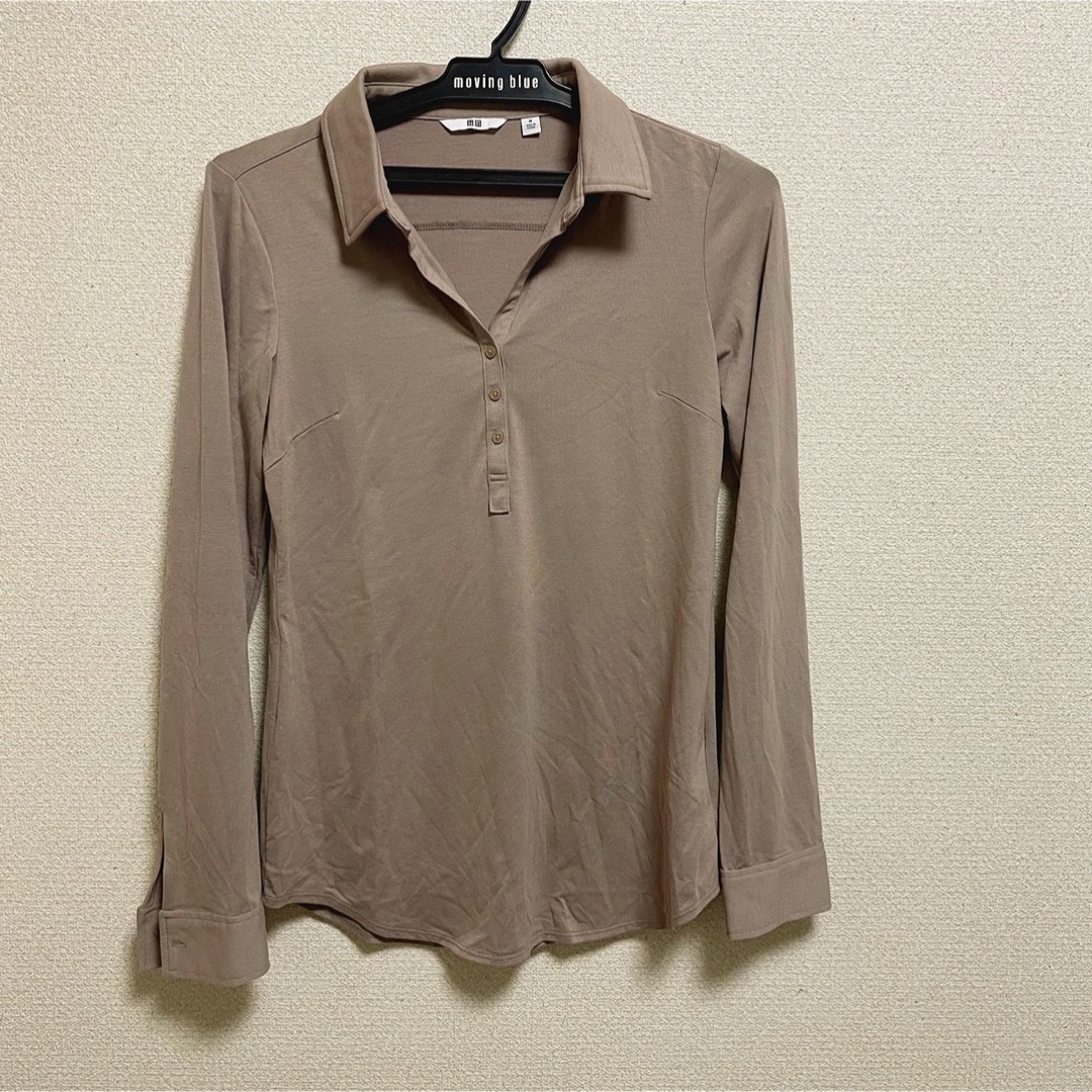 UNIQLO(ユニクロ)のUNIQLO ユニクロ　襟付き　ブラウン　茶色　ロングTシャツ レディースのトップス(Tシャツ(長袖/七分))の商品写真
