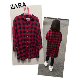 ザラ(ZARA)のZARA キッズ　チェックシャツ　チェックワンピース　134(ワンピース)