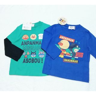 アンパンマン(アンパンマン)の新品　100cm　アンパンマン　長袖Tシャツ2枚セット　ブルー×グリーン(Tシャツ/カットソー)