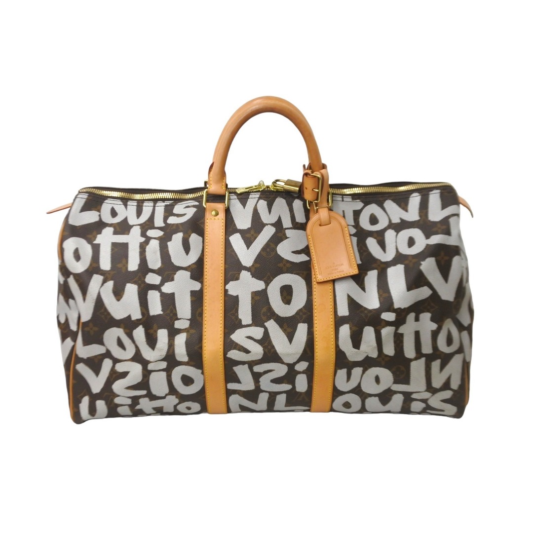 LOUIS VUITTON ルイヴィトン ボストンバッグ M92197 モノグラムグラフィティ キーポル50 ブラウン ゴールド金具 良品  56297開閉式