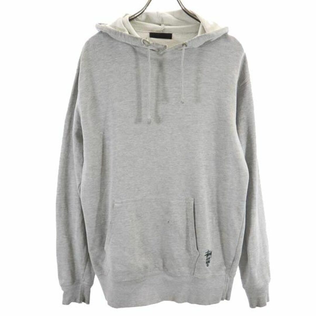 STUSSY - ステューシー 長袖 スウェットパーカー M グレー STUSSY ロゴ