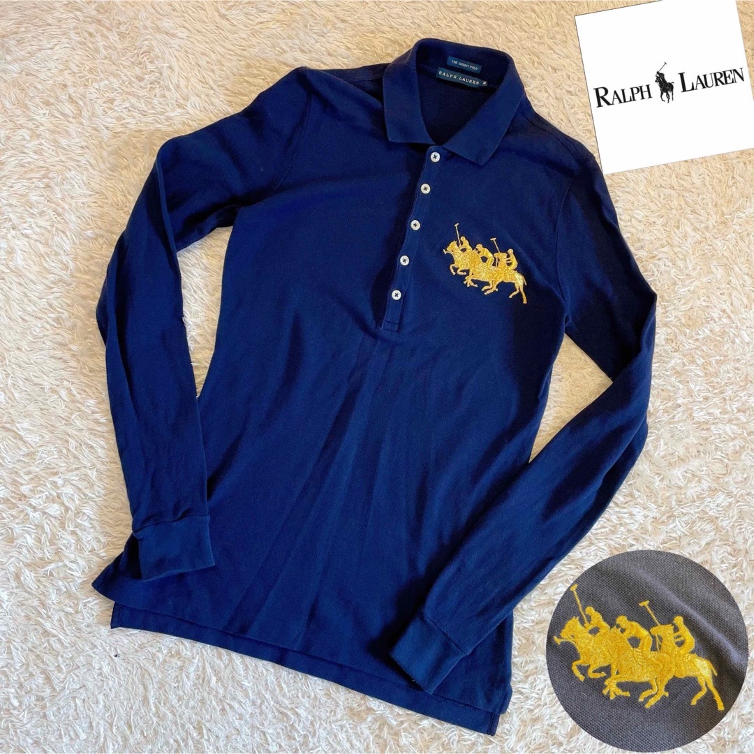 Ralph Lauren(ラルフローレン)のラルフローレン　長袖ポロシャツ　トリプルポニー刺繍 ゴールド ハーフボタン　M レディースのトップス(ポロシャツ)の商品写真