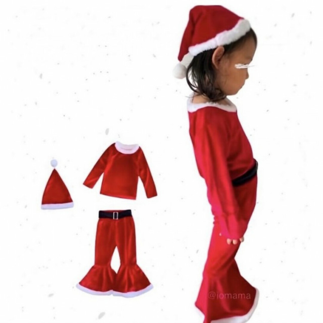 子ども クリスマスフレア セットアップ 赤 100 サンタ 美品 コスプレ キッズ/ベビー/マタニティのキッズ服女の子用(90cm~)(ワンピース)の商品写真