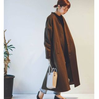 美品 NEU ジャーナルスタンダード ロングコート ノーカラー ウール 茶