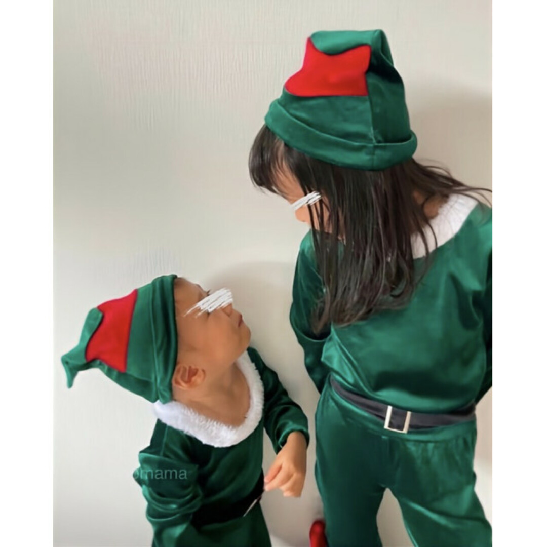 子ども クリスマスフレア セットアップ 緑 120 エルフ 美品 コスプレ