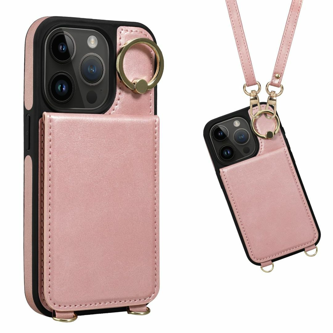 【色: ピンク】iPhone 15 Pro 用 ケース 背面 手帳型 カードケー