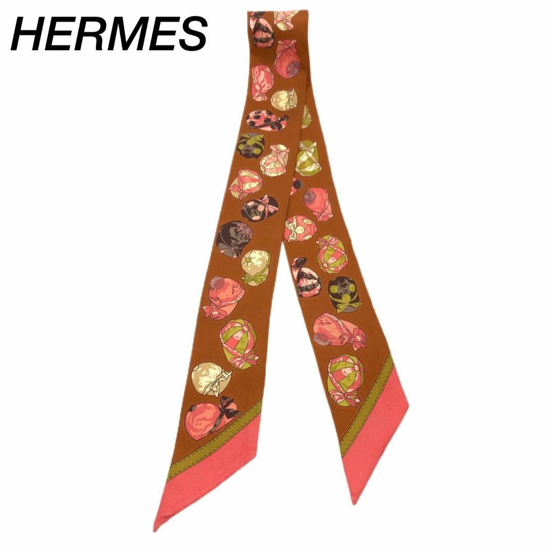 ヨシ小物エルメスHERMES ✨ブラウン✨ツイリースカーフ #1037b70