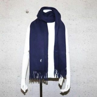 メゾンキツネ(MAISON KITSUNE')のメゾンキツネ マフラー ストール 大判 大きめ ひざ掛け ウール ネイビー 刺繍(マフラー/ショール)