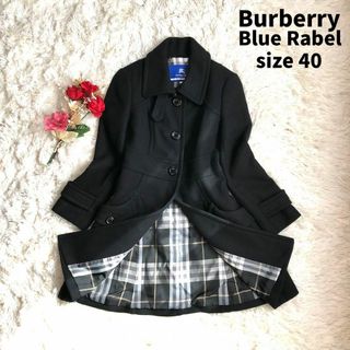 バーバリーブルーレーベル(BURBERRY BLUE LABEL)の【美品】バーバリーブルーレーベル アンゴラ混コート 40 ノバチェック ブラック(ロングコート)