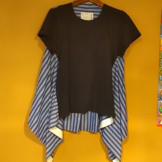 サカイ(sacai)のsacai サイズ３　異素材Tシャツ　ストライプ　サカイラック　サカイ(Tシャツ(半袖/袖なし))