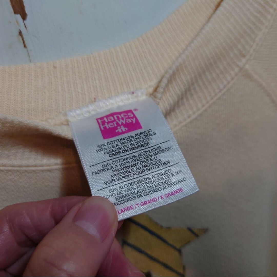 Hanes(ヘインズ)の☆US古着Hanes/ラグランスウェット/イエロー/ガーリー/XL メンズのトップス(スウェット)の商品写真