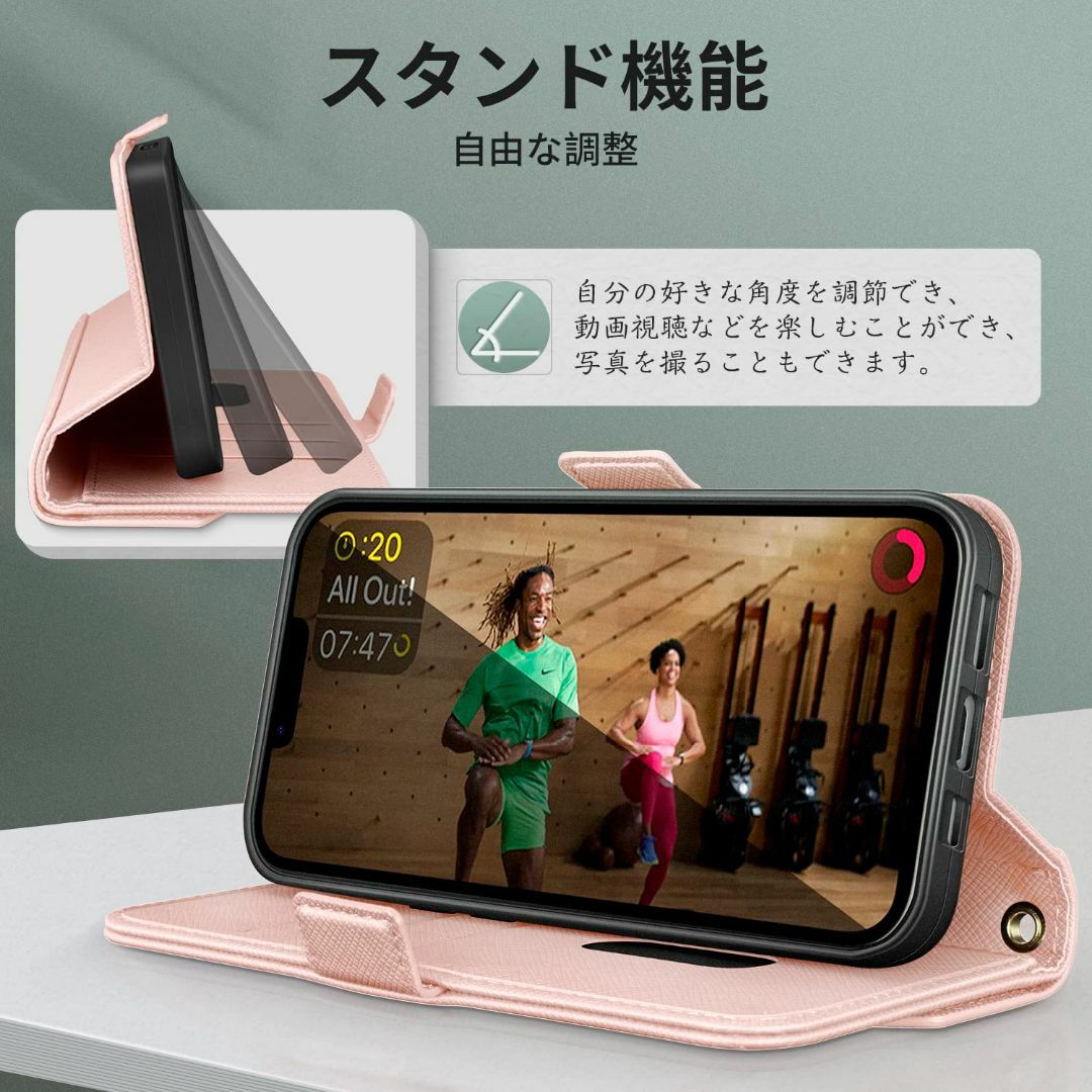 【色: ピンク】NODALA iPhone14 ケース 手帳型 アイフォン14 3