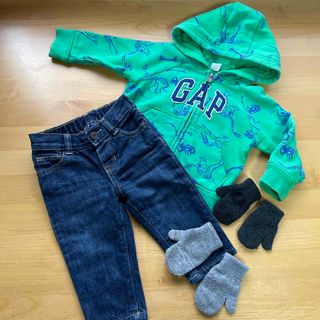 ベビーギャップ(babyGAP)のGAP 80 85 冬パーカー トレーナー　ベビーギャップ デニムパンツ　手袋(パンツ)