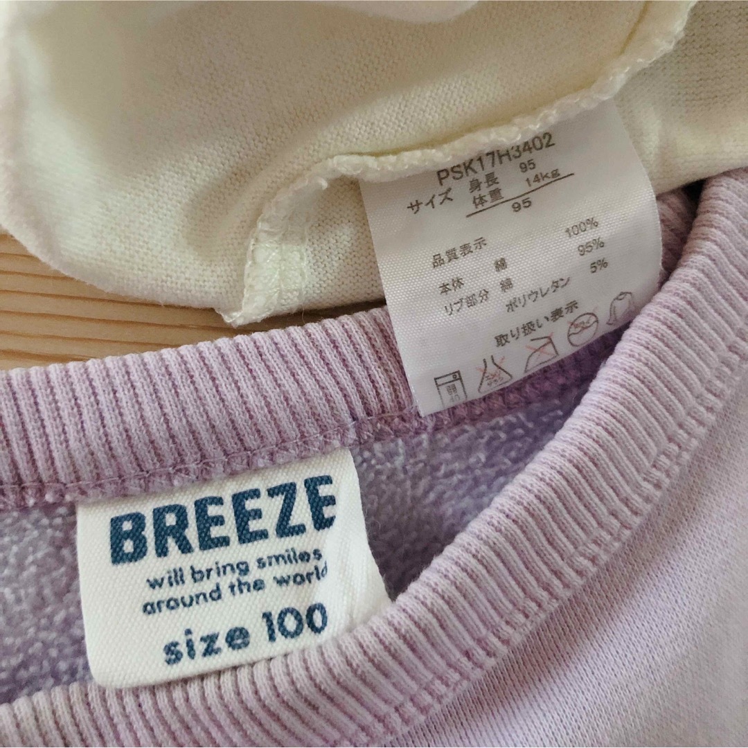 BREEZE(ブリーズ)のused 100サイズBREEZEトレーナー 95サイズ長袖 2枚セット  キッズ/ベビー/マタニティのキッズ服女の子用(90cm~)(Tシャツ/カットソー)の商品写真