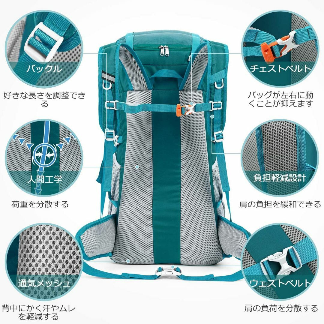 【色:グリーン】HOMIEE リュック 登山 50L アウトドア バッグ バック 4