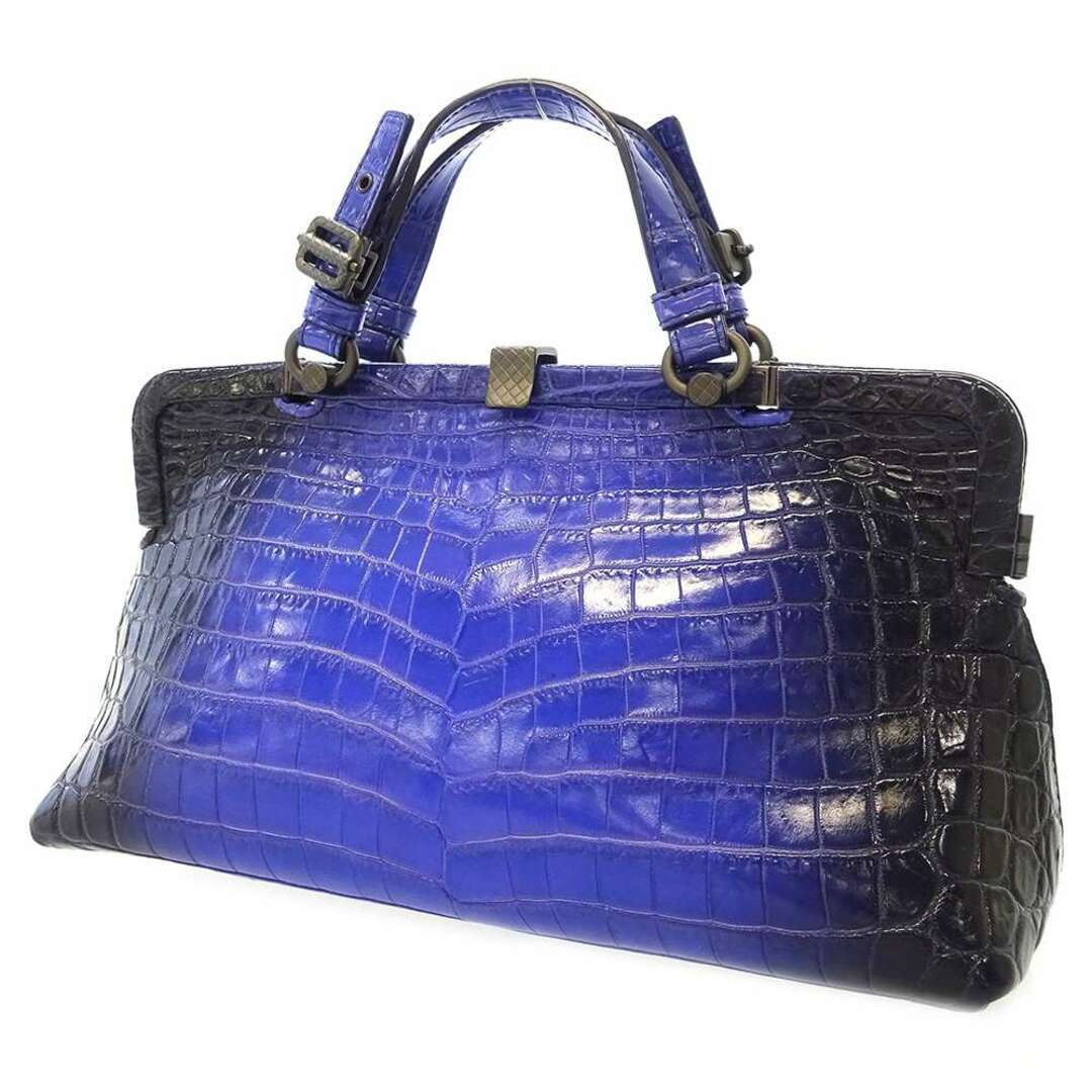 ボッテガヴェネタ ハンドバッグ ミニボストン クロコダイル BOTTEGA VENETA バッグ 黒 ブルーハンドバッグ