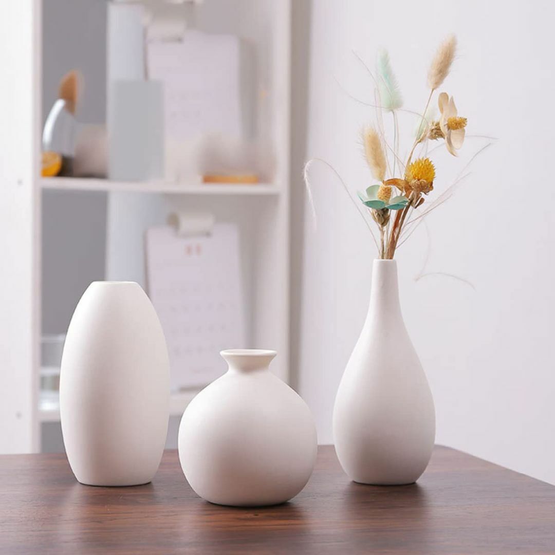 【色: セット1-ホワイト】AIVAR フラワーベース 花瓶 陶器 小さめ おし