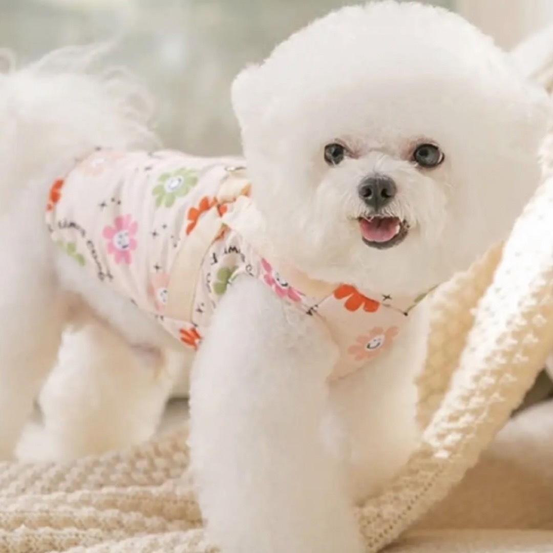 犬服犬の服秋冬ペット XXLレインコートハーネスベスト花柄ピンク