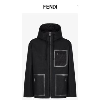 美品▼2019年製 FENDI フェンディ FW0048 バイカラー ロゴワッペン付き ムートン使い WZIPUP ジャケット 黒×茶 46 メンズ 伊製 正規品