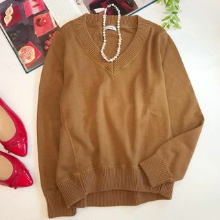 イエナ(IENA)の【カシミヤ混】イエナ  コットンカシミヤ Vネック プルオーバー ブラウン S(ニット/セーター)