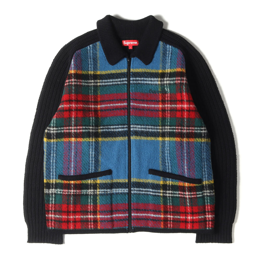 メンズSupreme シュプリーム ニット サイズ:L 18AW フロントチェック柄 ジップ ニット セーター Plaid Front Zip Sweater ブラック 黒 トップス 長袖【メンズ】