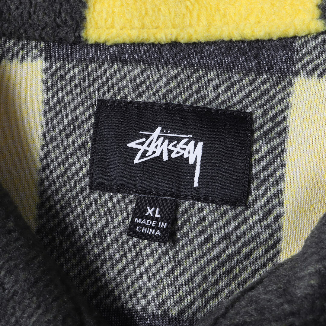 STUSSY ステューシー シャツ サイズ:XL ポーラーフリース チェック フルジップ シャツ 長袖 Polar Fleece Zip Up  Shirt 19AW イエロー ブラック 黒 トップス カットソー チェックシャツ カジュアル ストリート ブランド【中古】【美品】