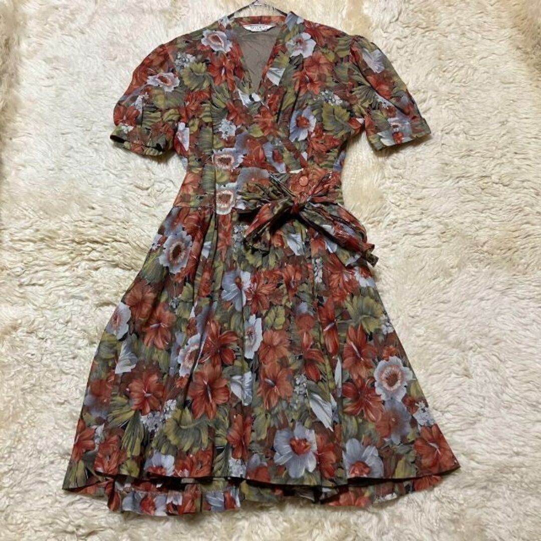 エムズグレイシー 花柄フレアロングワンピース『M』美品 ベルトギャザーAライン