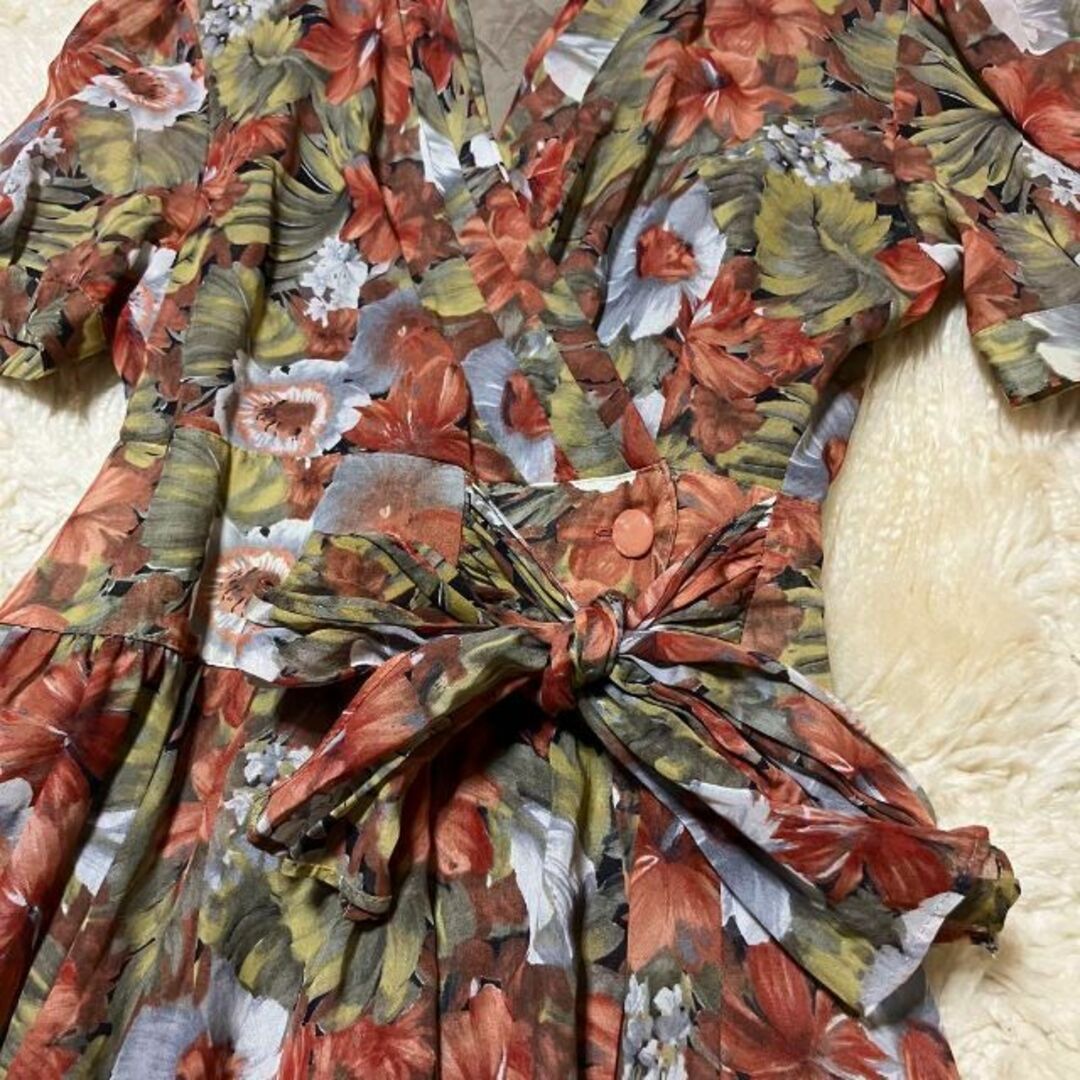 エムズグレイシー 花柄フレアロングワンピース『M』美品 ベルトギャザーAライン