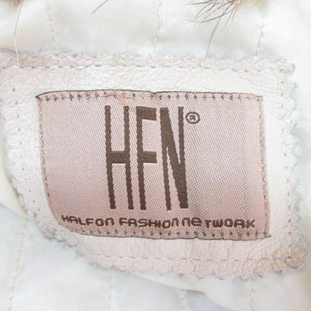 HFN レザージャケット ファー 本革 ベージュ系 ポケット 裏地42cm袖丈