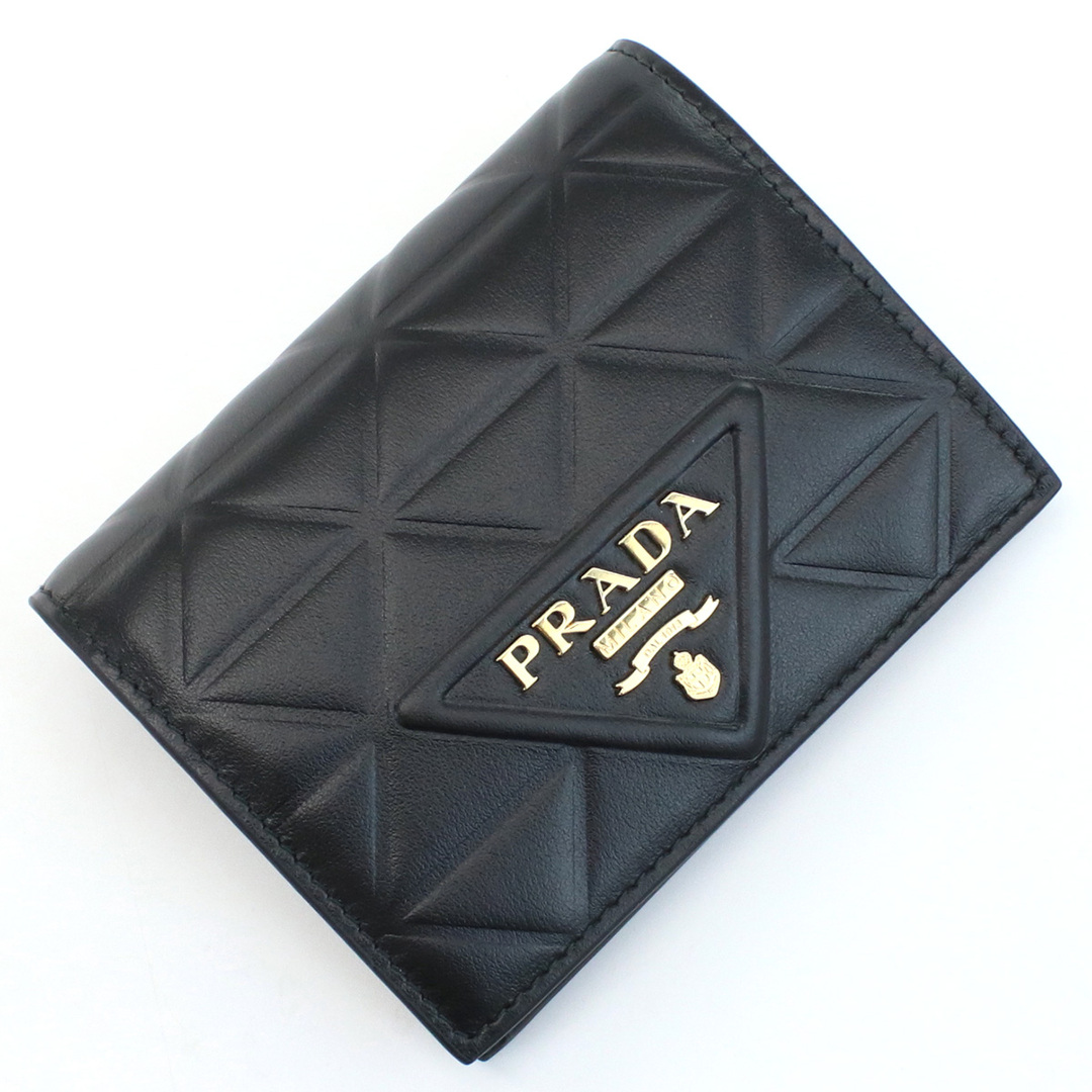 PRADA(プラダ)のPRADA プラダ 1MV204 二折財布小銭入付き/SOFT CALF TRIANGO レザー NERO ブラック レディース レディースのファッション小物(財布)の商品写真