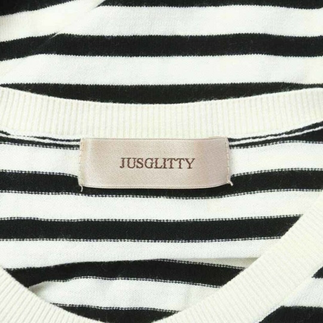 JUSGLITTY(ジャスグリッティー)のジャスグリッティー カーディガン ニット ボーダー柄 2 M 白 ホワイト 黒 レディースのトップス(カーディガン)の商品写真