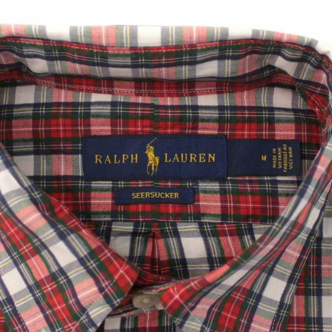 Ralph Lauren(ラルフローレン)のRALPH LAUREN SEERSUCKER ボタンダウンシャツ 半袖 M 赤 メンズのトップス(シャツ)の商品写真