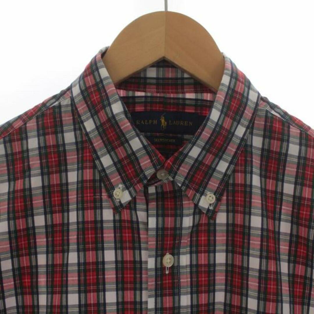 Ralph Lauren(ラルフローレン)のRALPH LAUREN SEERSUCKER ボタンダウンシャツ 半袖 M 赤 メンズのトップス(シャツ)の商品写真