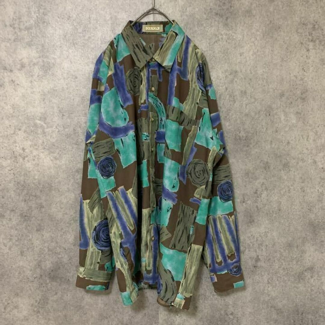 90S vintage チェックシャツ　メンズ　L ポリ　　個性派　F3