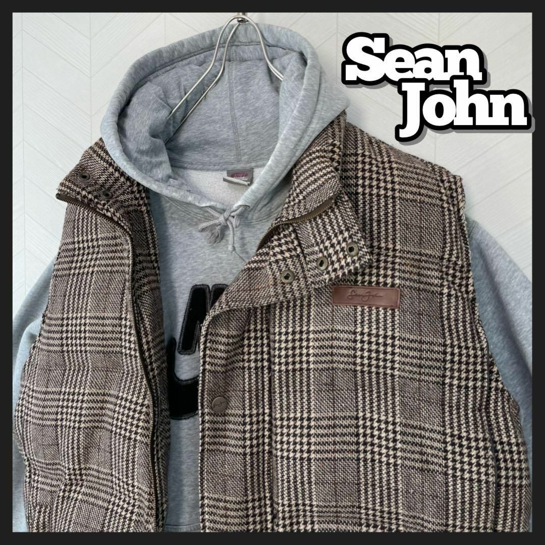 Sean John - 美品 ショーンジョン 中綿ベスト ツイード グレンチェック