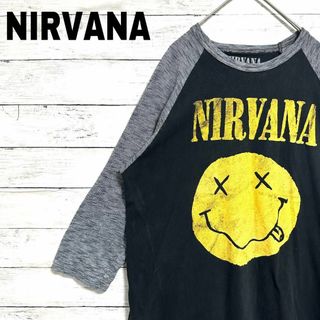 84W NIRVANA バンドTシャツ ラグランスマイルマーク5分袖メンズ古着の