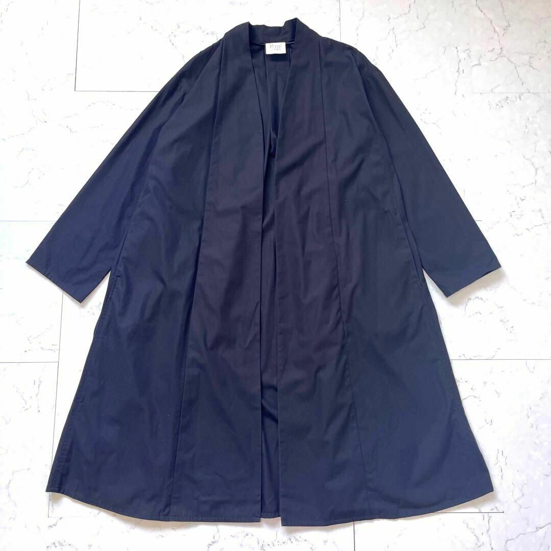 ジャケット/アウター【yuni】美品日本製コットン Aライン ロング カーディガン 羽織り 黒 ユニ