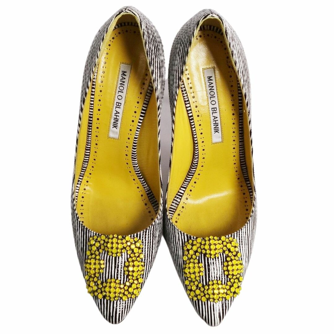 MANOLO BLAHNIK(マノロブラニク)のマノロ・ブラニク Manolo Blahnik パンプス ヒール ハンギシ ボーダー カーフレザー シューズ レディース 38(25cm相当) マルチカラー レディースの靴/シューズ(ハイヒール/パンプス)の商品写真