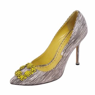 マノロブラニク(MANOLO BLAHNIK)のマノロ・ブラニク Manolo Blahnik パンプス ヒール ハンギシ ボーダー カーフレザー シューズ レディース 38(25cm相当) マルチカラー(ハイヒール/パンプス)