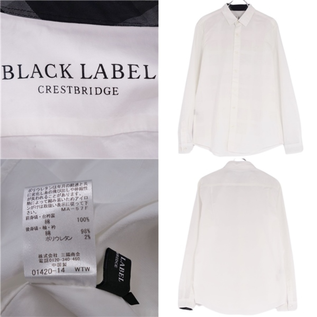 BLACK LABEL CRESTBRIDGE(ブラックレーベルクレストブリッジ)の美品 ブラックレーベル クレストブリッジ BLACK LABEL CRESTBRIDGE シャツ ロングスリーブ チェック柄 コットン トップス メンズ M ホワイト メンズのトップス(シャツ)の商品写真