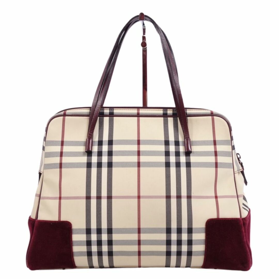 BURBERRY(バーバリー)のバーバリー BURBERRY バッグ ハンドバッグ チェック キャンバス カバン 鞄 レディース ベージュ/ボルドー レディースのバッグ(ハンドバッグ)の商品写真