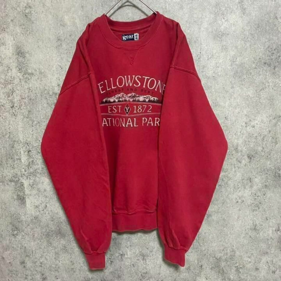 90S vintage スウェット トレーナー 赤 プリント ゆるだぼ