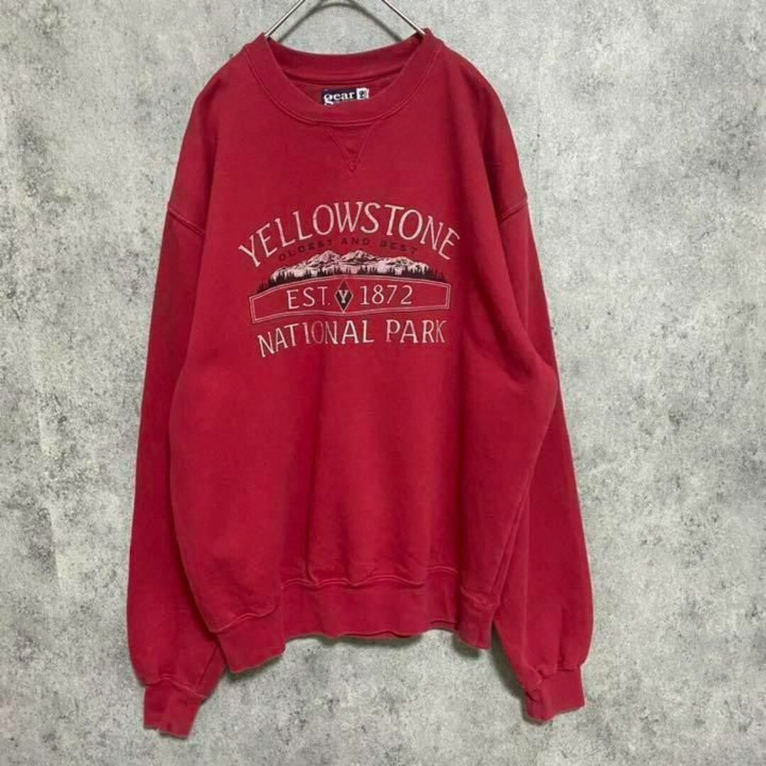 90S vintage スウェット トレーナー 赤 プリント ゆるだぼ