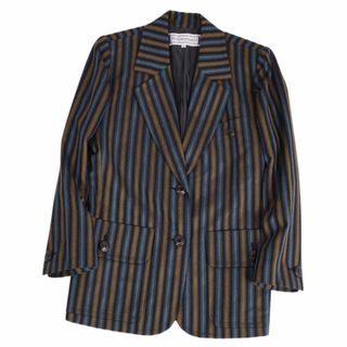 サンローラン(Saint Laurent)のイヴサンローラン Yves Saint Laurent ジャケット テーラード ストライプ ウール アウター レディース 7A3(S相当) ブラック/グレー/ターコイズブルー/カーキ(テーラードジャケット)